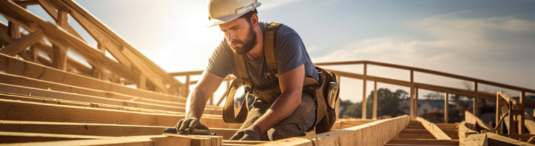 male construction worker framing a roof